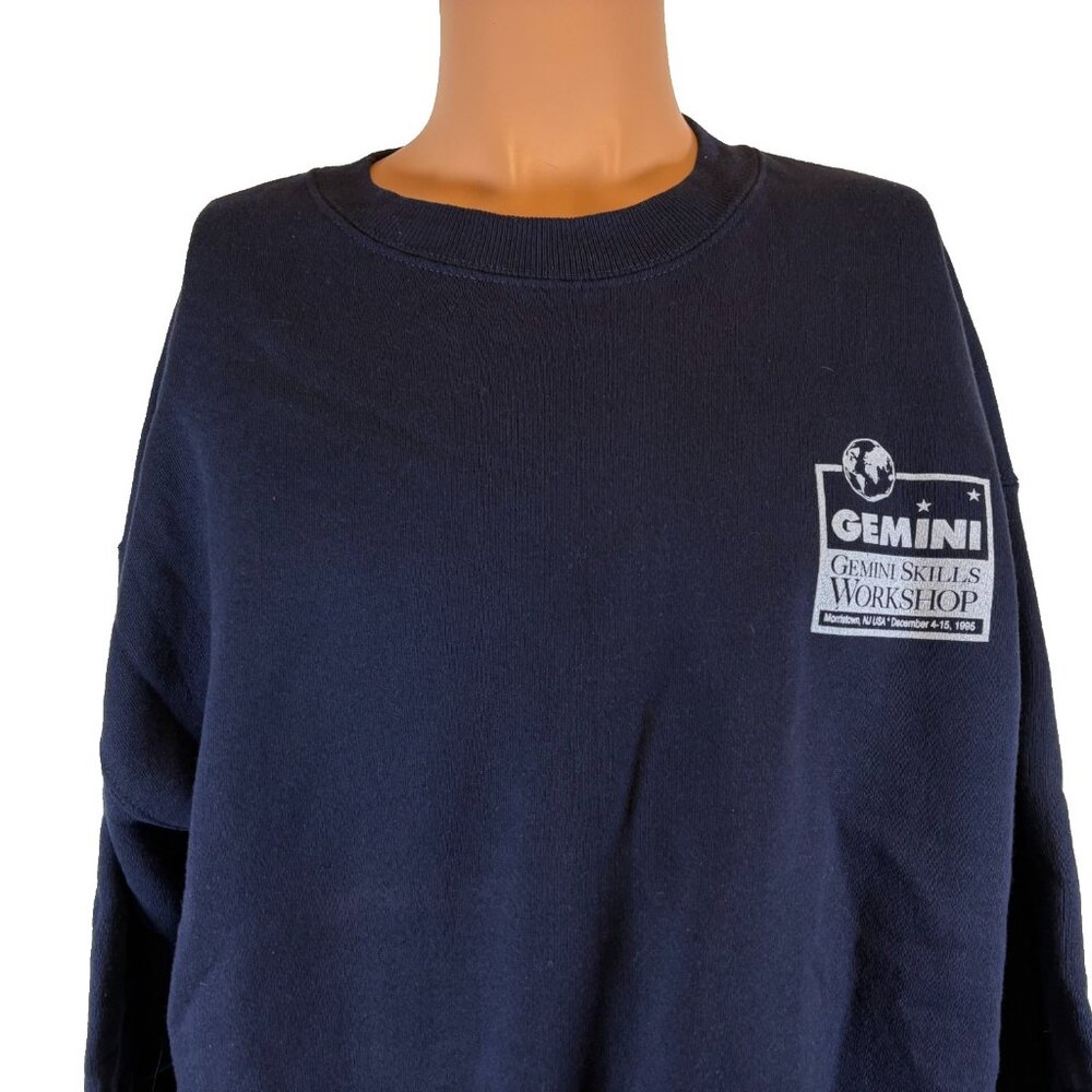 Vintage Gemini Skills Workshop Sweatshirt Mens XL Blue Crewneck 90s Made In USA